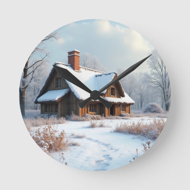 winter cabin round clock (Front)