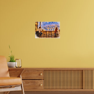 Winter Cafe Watercolor Cityscape Poster