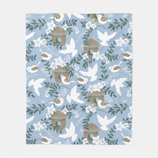 winter calm cosy blanket in light blue ,with birds
