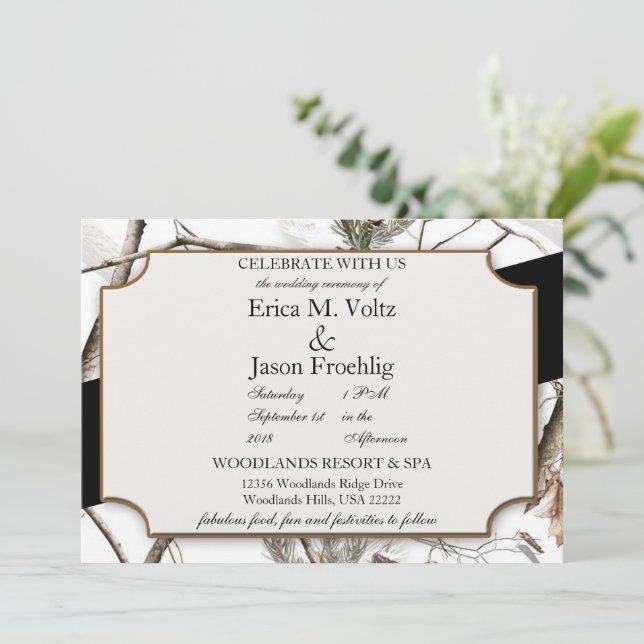 Winter Camouflage Wedding Invitation (Standing Front)