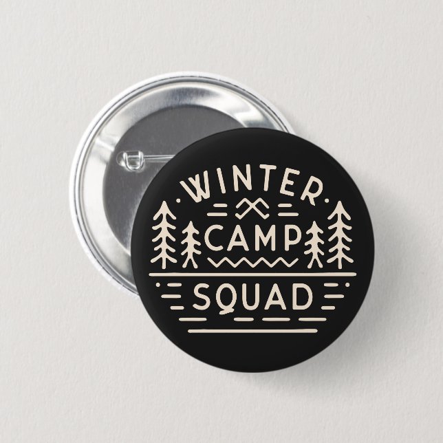 Winter camp camping trip squad mountains retro 6 cm round badge (Front & Back)