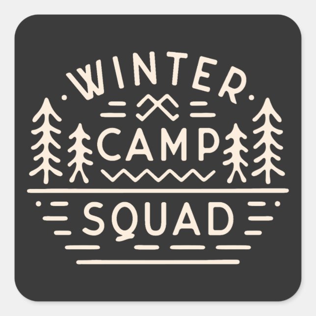 Winter camp camping trip squad mountains retro square sticker (Front)
