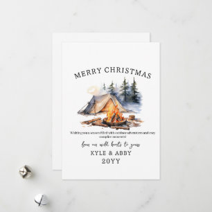 Winter Camping Bonfire Moonlight Christmas Forest Holiday Card