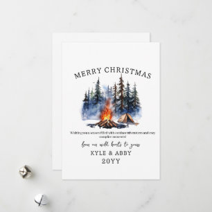 Winter Camping Bonfire Moonlight Christmas Forest Holiday Card