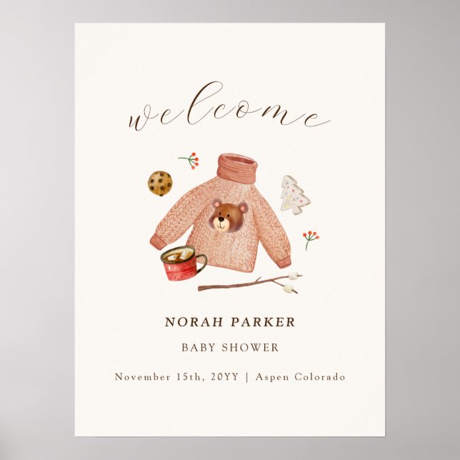Winter Camping Clothes Baby Shower Welcome Sign (Front)
