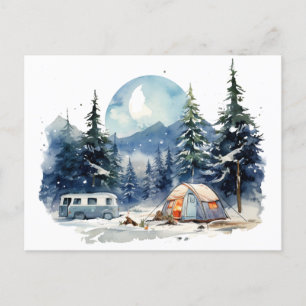 Winter Camping Watercolor  Postcard