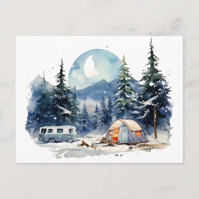Winter Camping Watercolor  Postcard (Front)