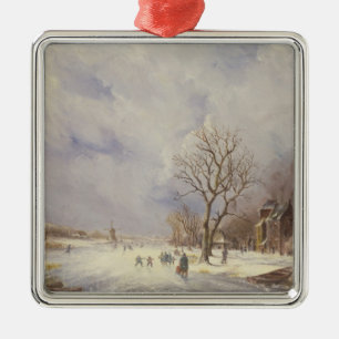 Winter Canal Scene, 19th century Metal Tree Decoration