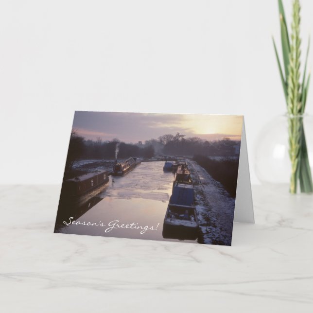 Winter canal sunrise Christmas Holiday Card (Front)