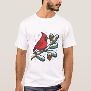 Winter Cardinal Bird Christmas Art T-Shirt