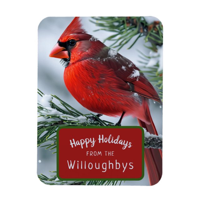 Winter Cardinal Bird Christmas Holiday Greetings  Magnet (Vertical)