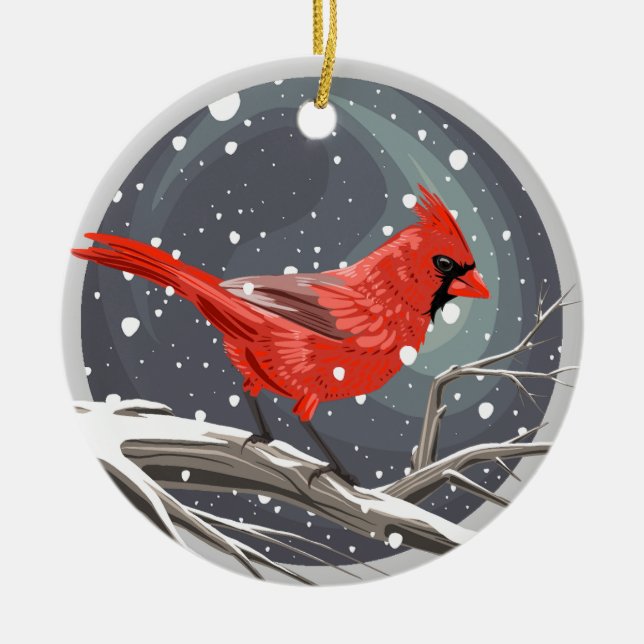 Winter Cardinal Ceramic Tree Decoration (Front)