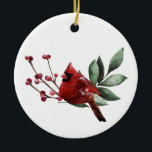 Winter Cardinal Christmas | Custom 4 Collage Photo Ceramic Tree Decoration<br><div class="desc">Celebrate the holidays with this lovely and joyful multi photo Christmas Ornament featuring beautiful winter arctic red cardinal bird, green foliage and winter red berries. This template featuring four (4) collage photos on the back. All the text and names are simple to customize to any wording, such as Happy Holidays,...</div>