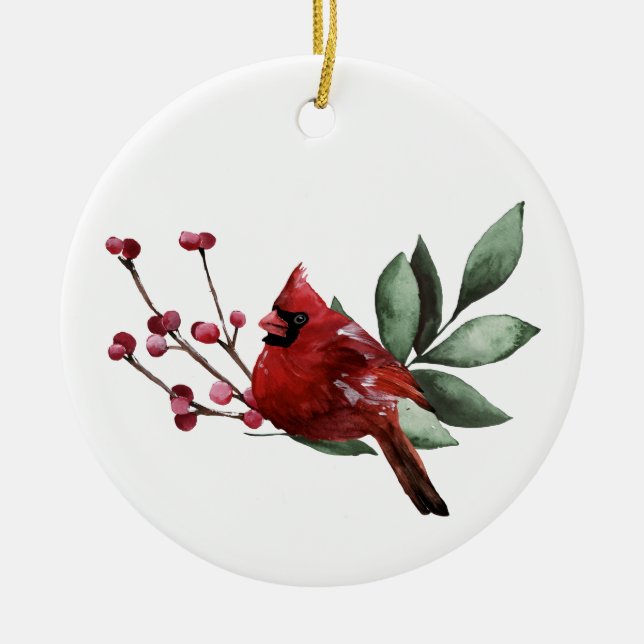 Winter Cardinal Christmas | Custom 4 Collage Photo Ceramic Tree Decoration (Front)