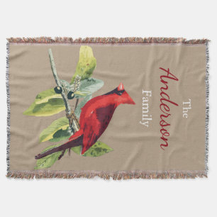 Winter Cardinal Custom Family Name Throw Blanket