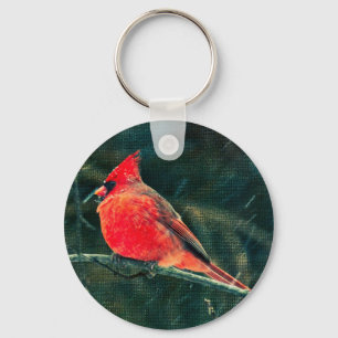 Winter Cardinal in Snowstorm - Enhanced Key Ring