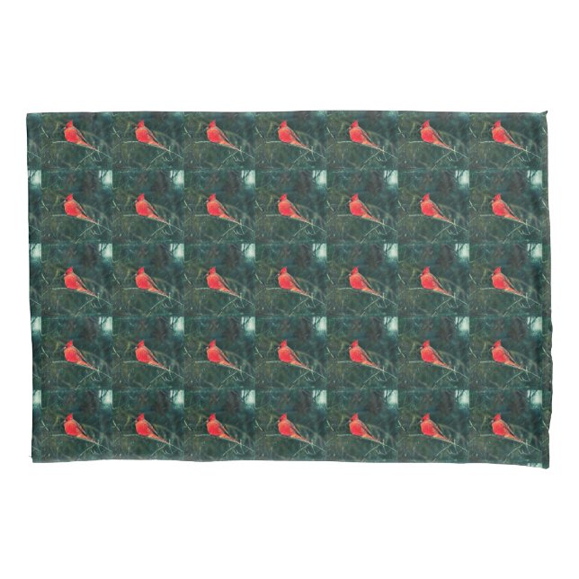 Winter Cardinal in Snowstorm - Enhanced Pillowcase (Front)