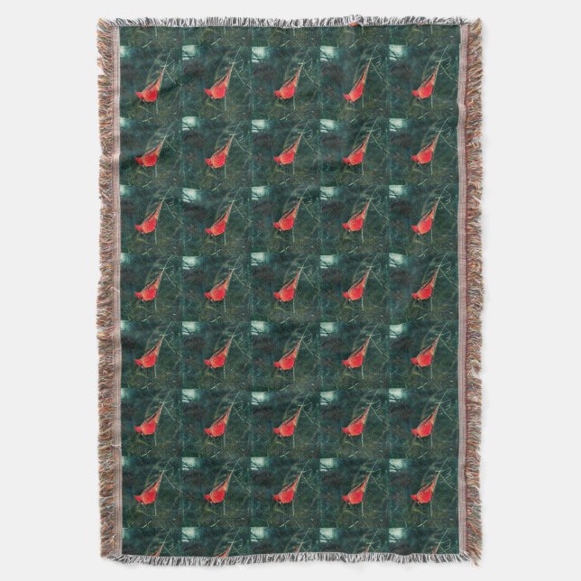 Winter Cardinal in Snowstorm - Enhanced Throw Blanket (Front Vertical)