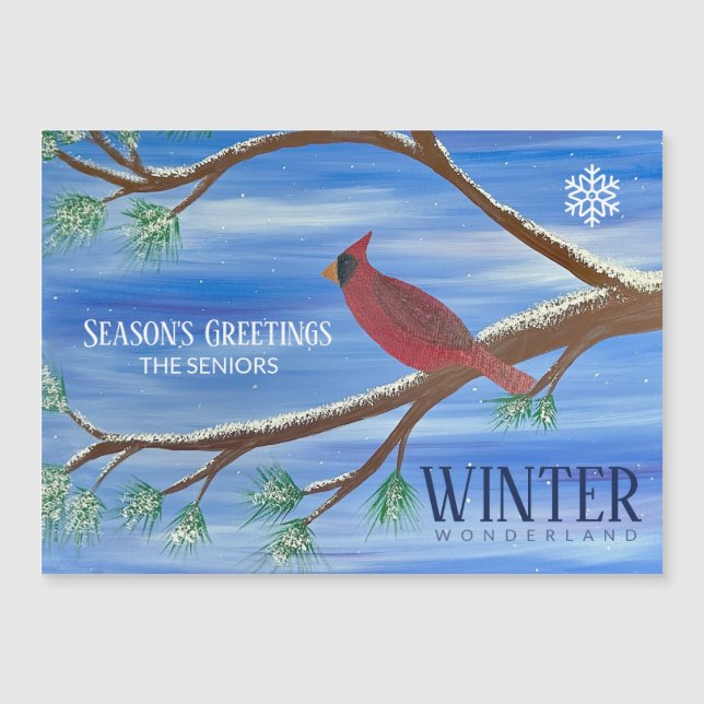 Winter Cardinal Magnetic Christmas Card (Front)