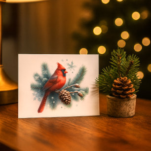 Winter Cardinal Pine and Snowflakes  Postcard