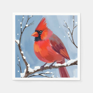 Winter Cardinal Red Bird Watercolor Painting Napkin