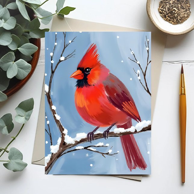 Winter Cardinal Red Bird Watercolor Painting Postcard (Creator Uploaded)