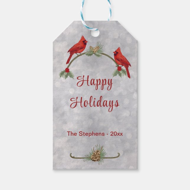 Winter Cardinals and Pines Gift Tag (Front)