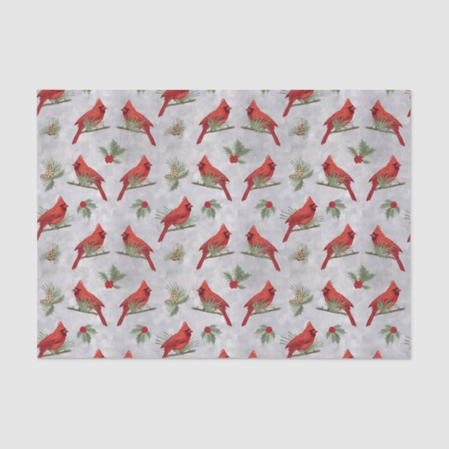 Winter Cardinals and Pines Tissue Paper (Front)