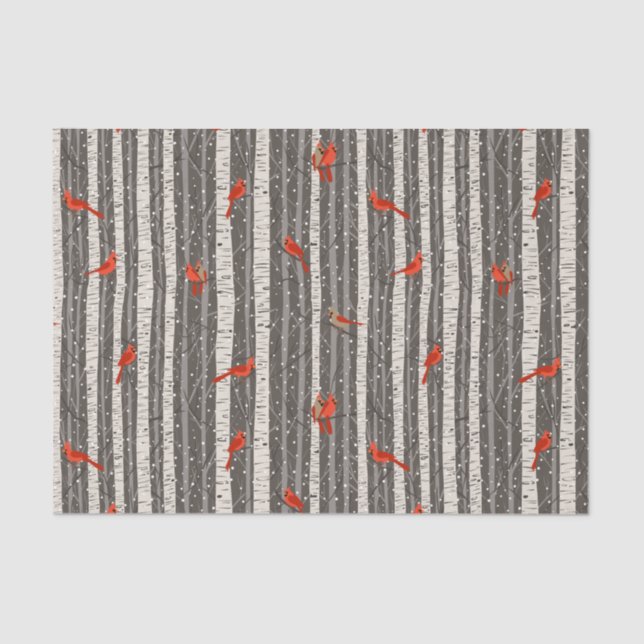 Winter Cardinals in Birch Trees Tissue Paper (Front)