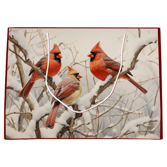 Winter Cardinals Large Gift Bag (Front)