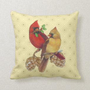 Winter Cardinals Pine and Holly Cushion