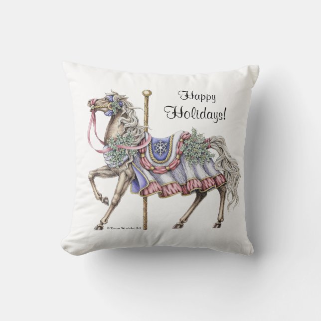 Winter Carousel Horse Pillow (Front)