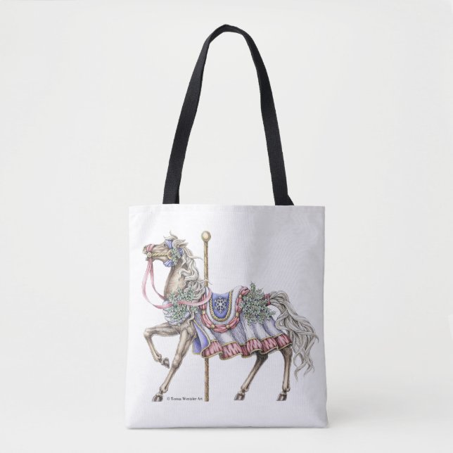 Winter Carousel Horse Tote Bag (Front)