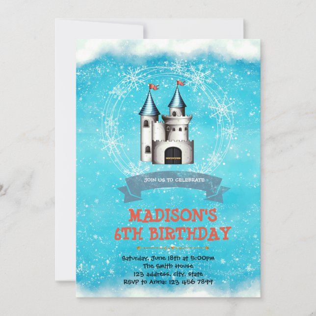 Winter castle birthday invitation (Front)