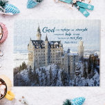 Winter Castle, psalm 46 1-2 Bible Verse Jigsaw Puzzle<br><div class="desc">Note: Ignore the personalise Name or Signature for this puzzle, that part won't print because it was hidden. Don't worry about it. Step into a winter wonderland with this breathtaking jigsaw puzzle featuring Neuschwanstein Castle draped in pristine snow. Every detail, from the castle's architecture to the snow-covered landscape, is crystal...</div>