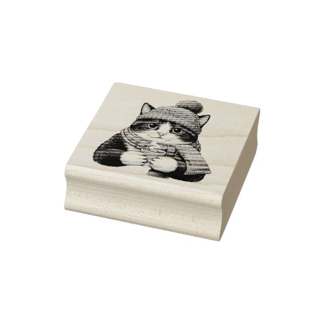 Winter Cat Cocoa Rubber Stamp (Stamp)