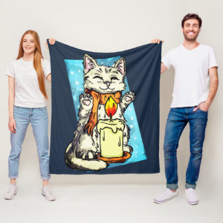 Winter cat fleece blanket