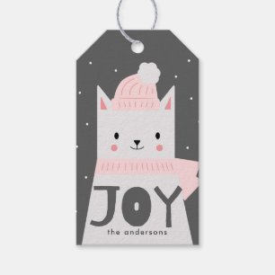 Winter Cat, Joy, Personalised Gift Tags