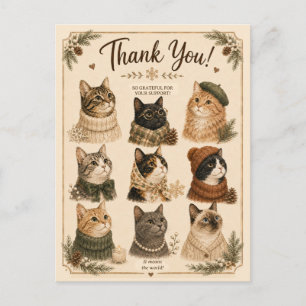 winter cat lover animal cosy gift pinecone postcard