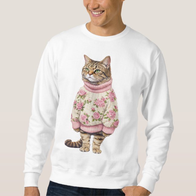 Winter Cat Sweatshirt - Cosy Cat Lover Gift, Cute  (Front)