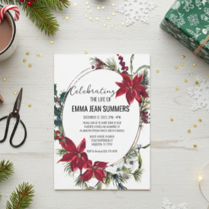 Winter Celebration of Life Christmas Poinsettia Invitation