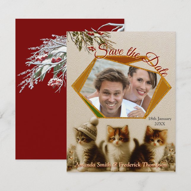 Winter Celebrations in the Snow, with Kittens Announcement (Front/Back)