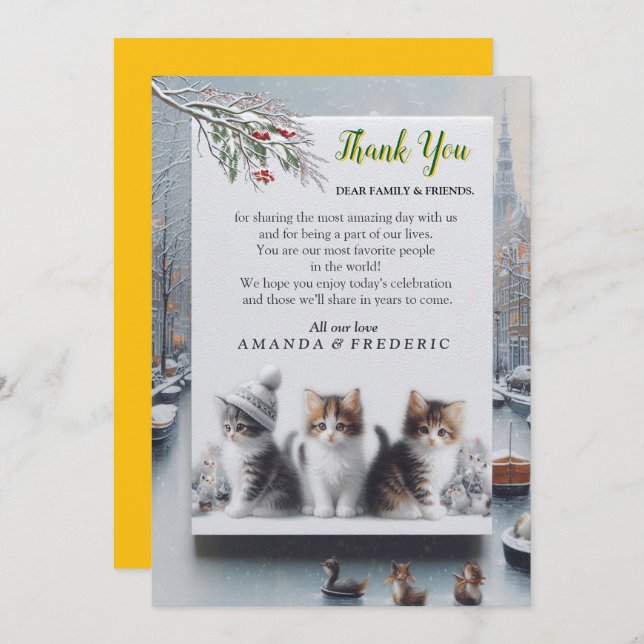 Winter Celebrations in the Snow, with Kittens Invitation (Front/Back)