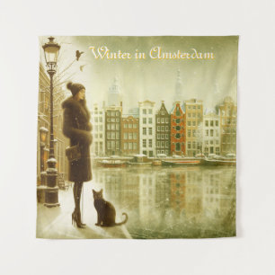 Winter Celebrations in the Snow, with Kittens Tapestry