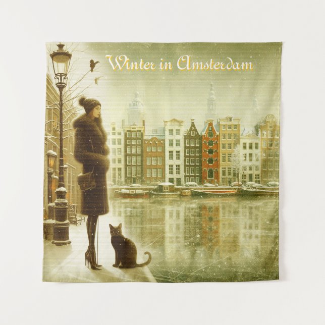 Winter Celebrations in the Snow, with Kittens Tapestry (Front)