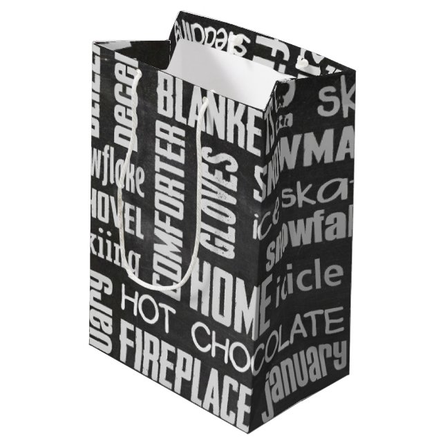 Winter Chalkboard Collage Medium Gift Bag (Back Angled)