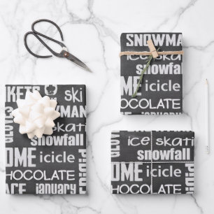 Winter Chalkboard Collage Wrapping Paper Sheet