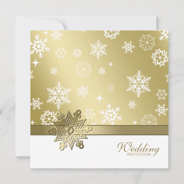 Winter Champagne and white Snowflakes Wedding Invitation (Front)