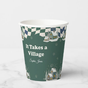 Winter Checkered "It Takes a Village" baby shower  Paper Cups