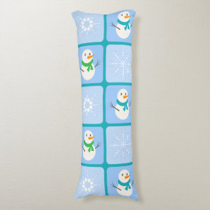 Winter checkered pattern snowman and snowflakes body cushion